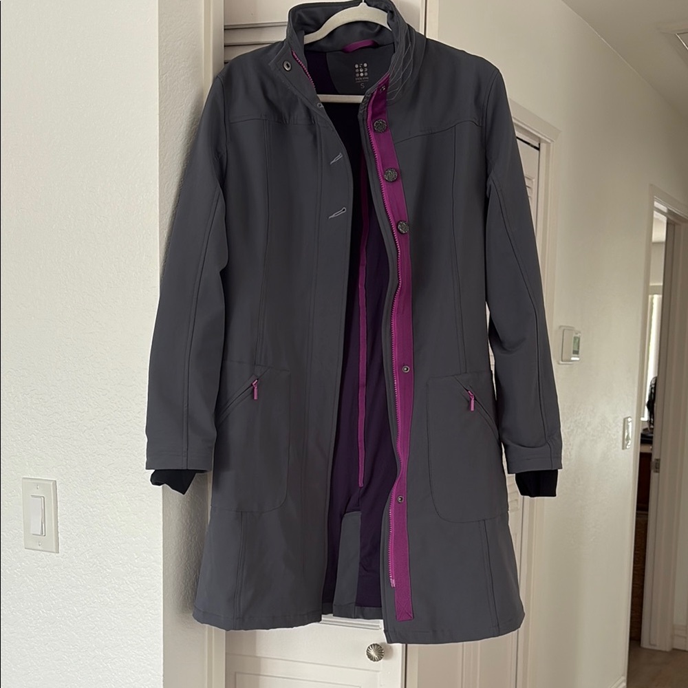 Title nine Gray and Purple Trench Coat with Tailored Silhouette